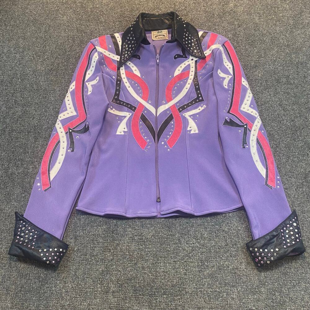Vintage 1849 Authentic Ranchwear Western Show Jacket Shirt Purple Rhinestone M/L